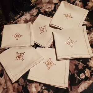 Danish Hardanger Formal Embroidered Cloth Napkins Bundle Set Of Six